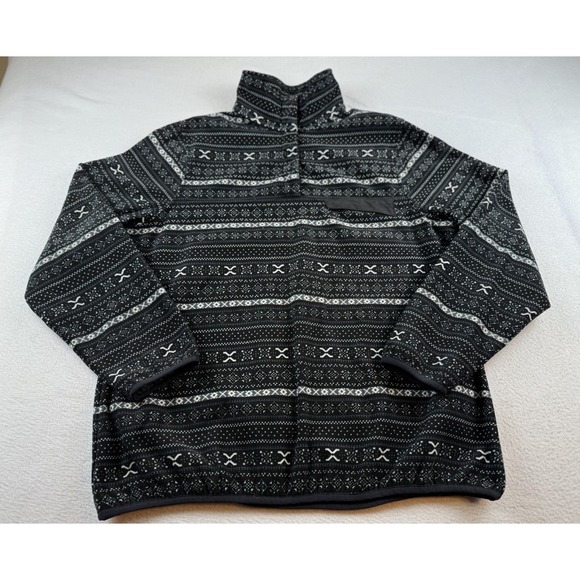 Jachs Cabin Sweaters - Jachs Cabin Fair Isle 1/4 Snap Pullover Black White Women's Size L EUC Cozy